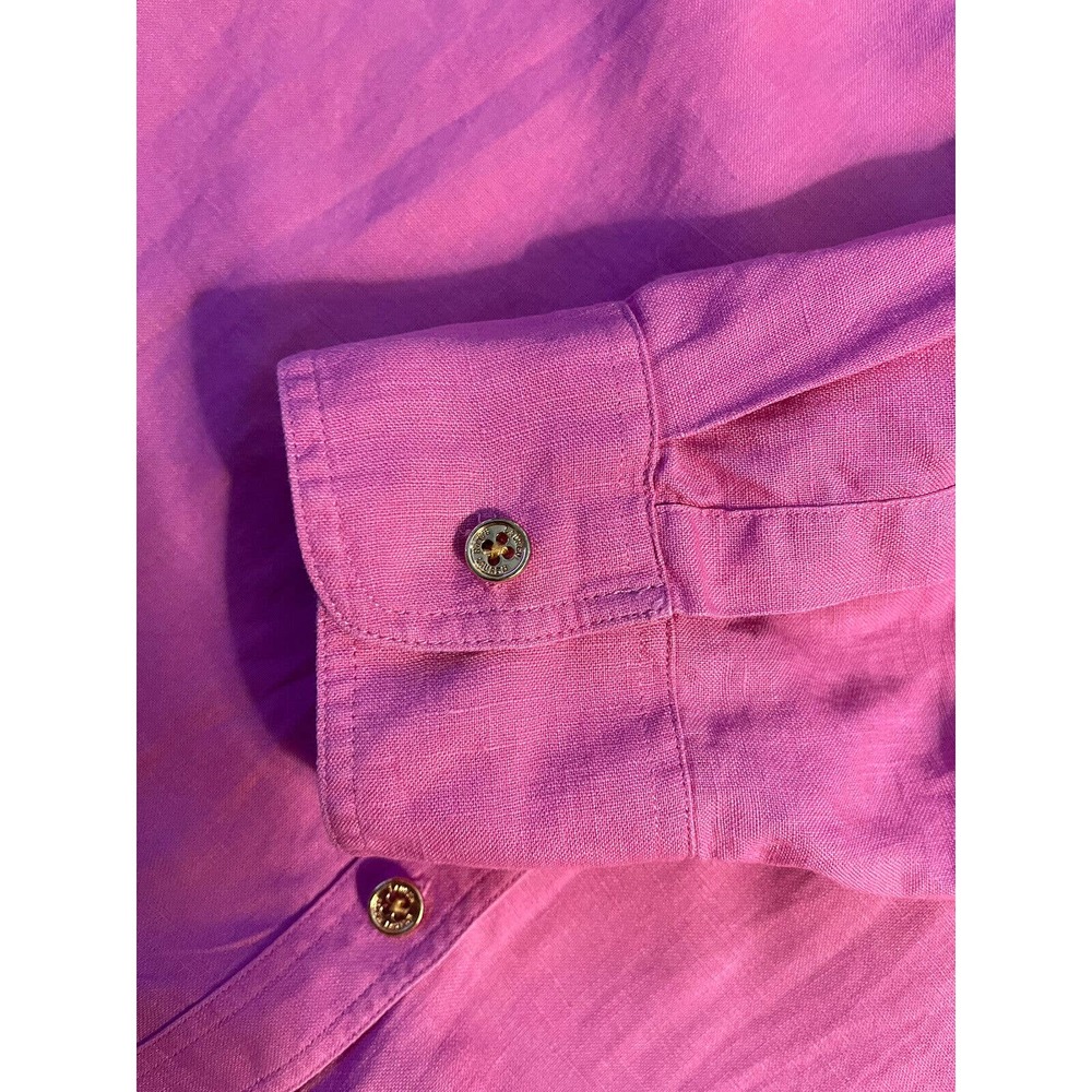 Ralph Lauren Pink Linen Blouse Shirt Gold Buttons Size Med- Barbie Core - Picture 5 of 10